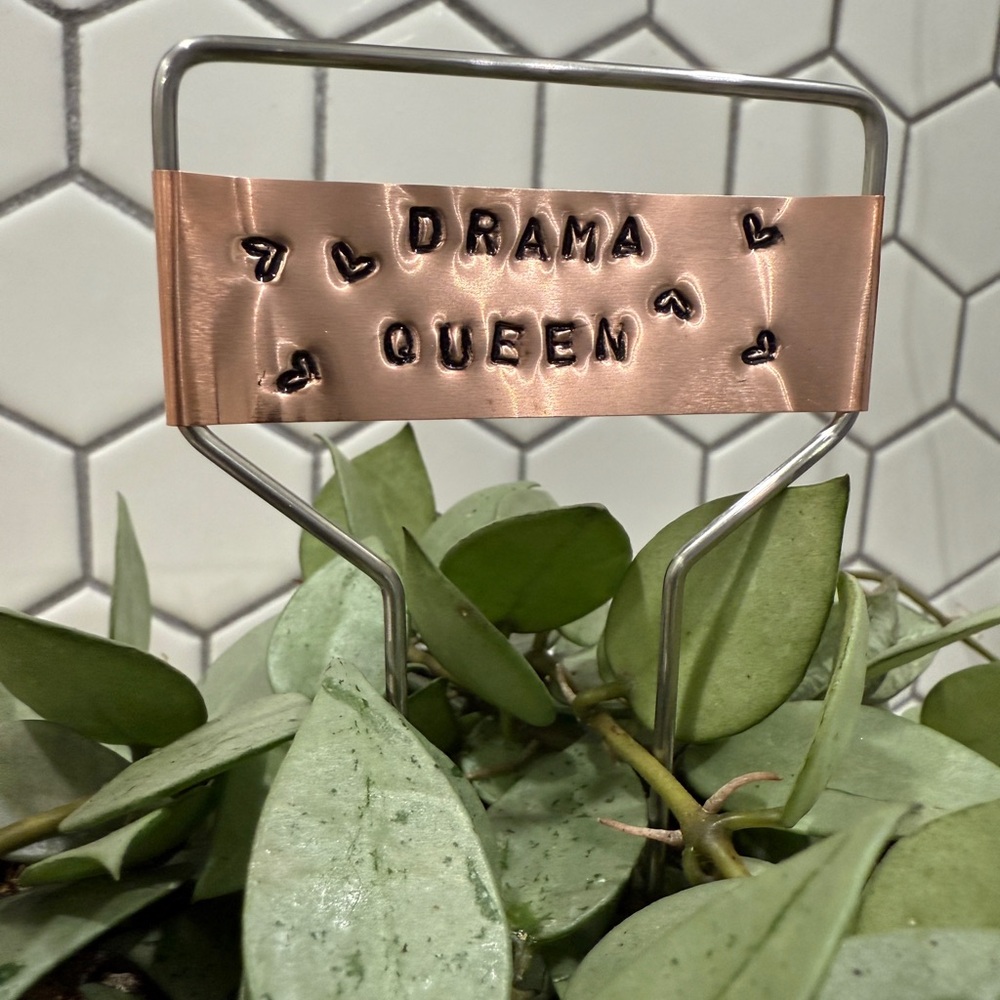 Hand Stamped Copper Plant Marker NEW Drama Queen